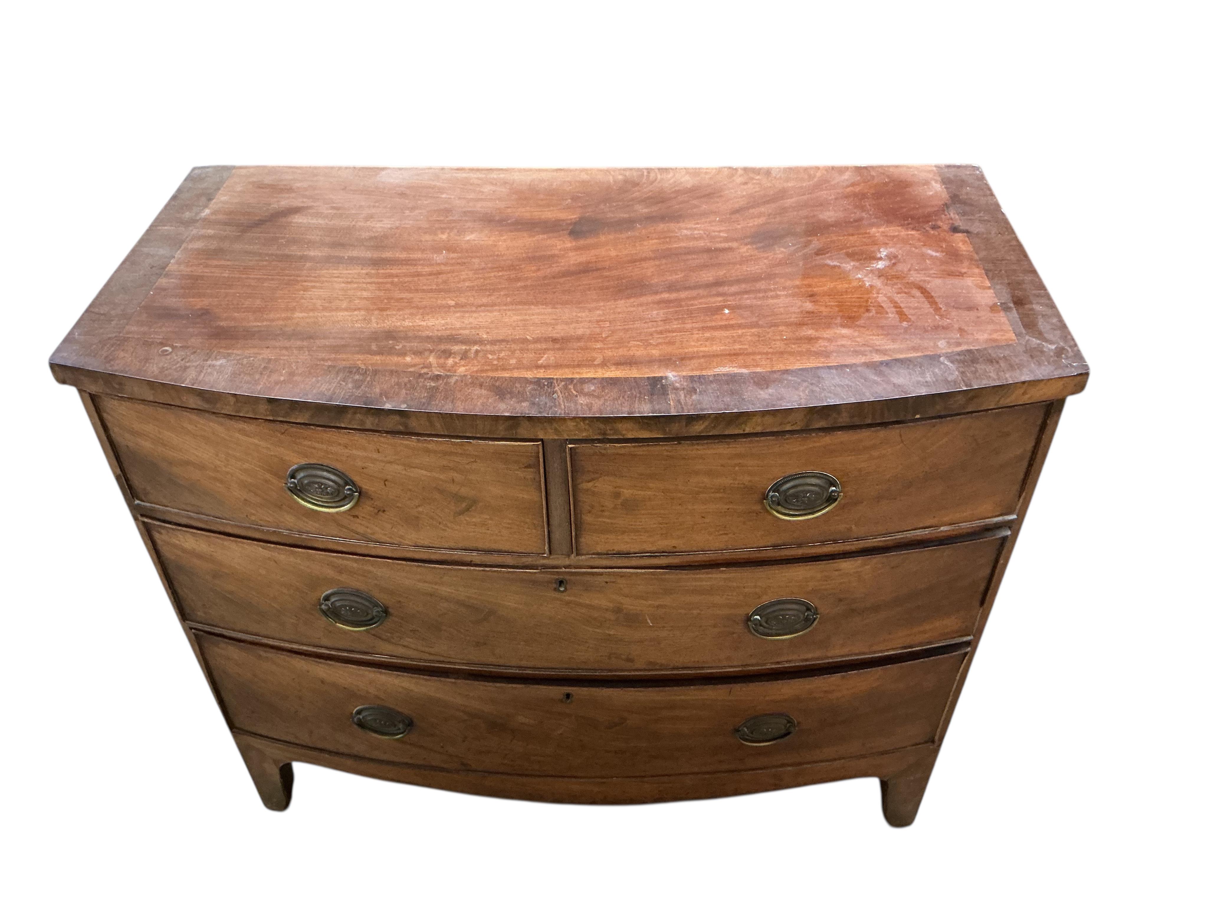 A Regency banded mahogany bowfront chest, width 101cm, depth 51cm, height 87cm